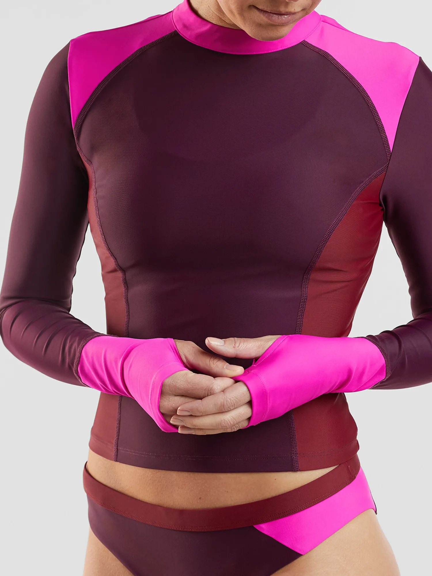Women Title Nine Solid Swim Tops>Montera Rash Guard - Colorblock