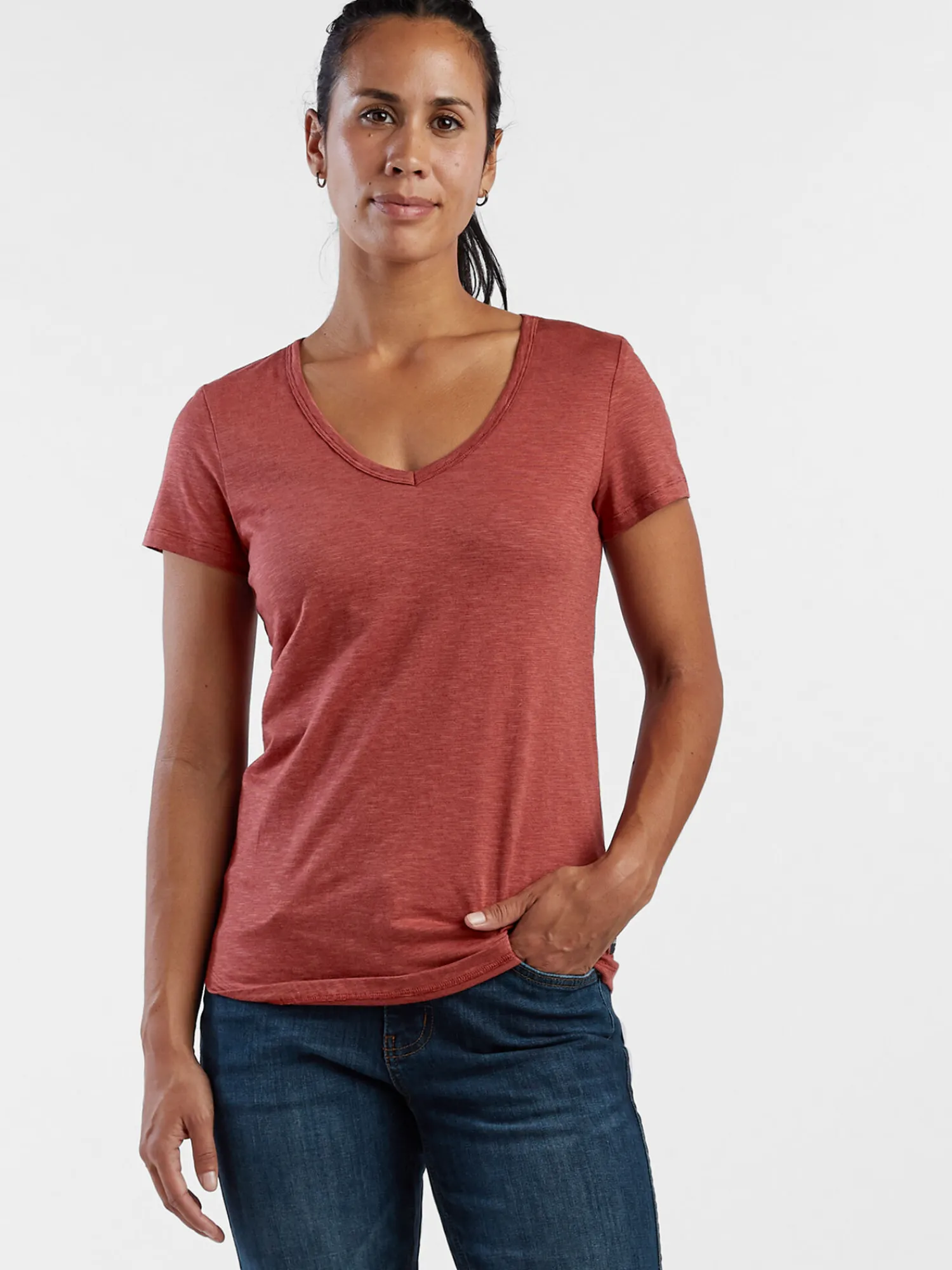 Women Title Nine Short Sleeve Tops>Samba V Neck Tee