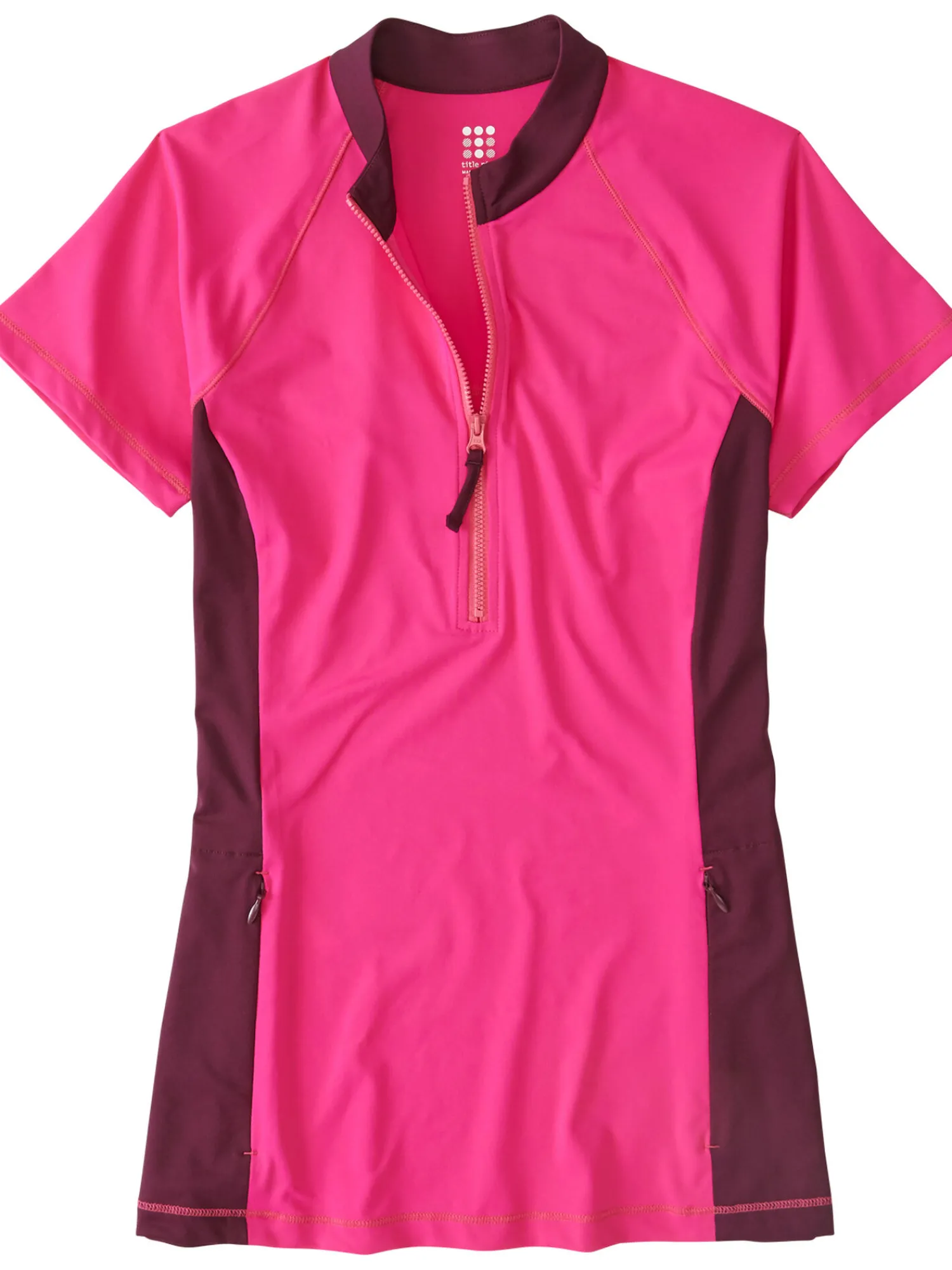 Women Title Nine Rash Guards, Sun Shirts & Swim Shirts>Sunbuster 1/2 Zip Short Sleeve Sun Shirt - Solid