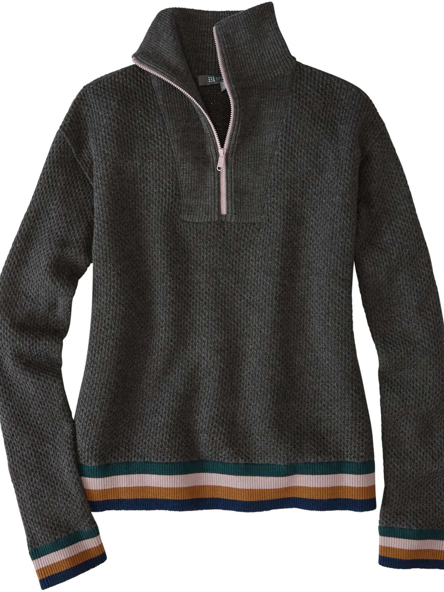 Women Title Nine Long Sleeve Tops>Woolicious Waffle 1/4 Zip Sweater - Stripe