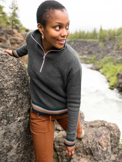 Women Title Nine Long Sleeve Tops>Woolicious Waffle 1/4 Zip Sweater - Stripe