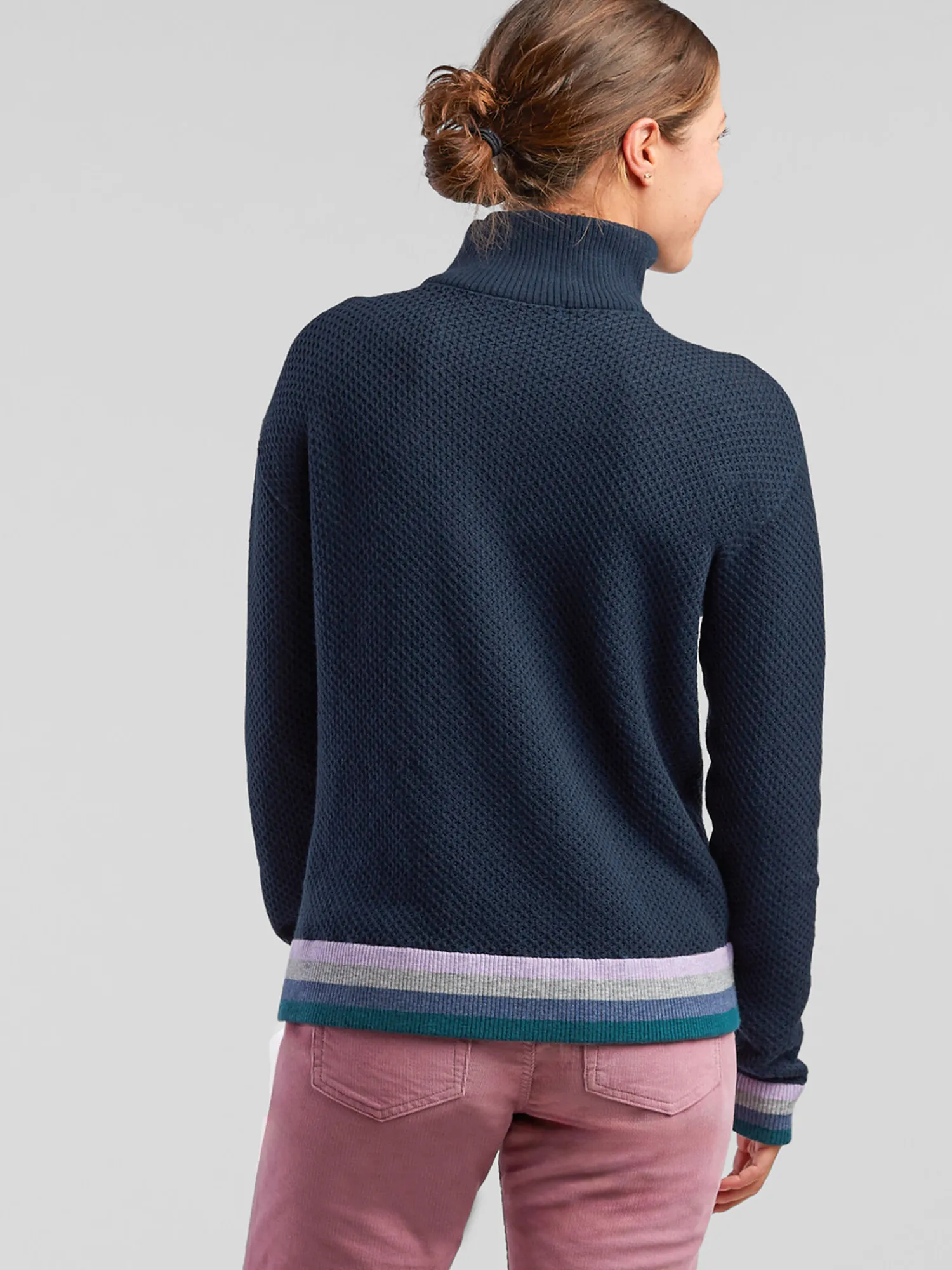 Women Title Nine Long Sleeve Tops>Woolicious Waffle 1/4 Zip Sweater - Stripe